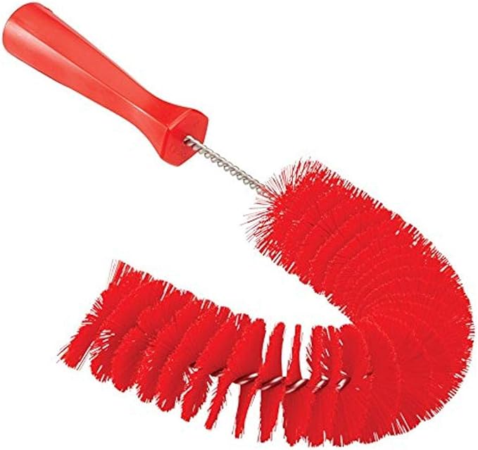 Vikan 7 7/8 in W Hook Brush, Medium, 5 1/4 in L Handle, 15 1/2 in L Brush, Red, Polypropylene 53724-1 Each