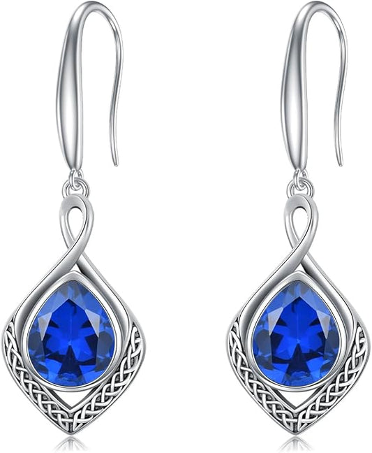 PELOVNY Celtic Knot Filigree Earrings for Women 925 Sterling Silver Moss Agate/Birthstone Infinity Earrings Birthday Christmas Jewelry Gifts for Mom Daughter Wife Sister