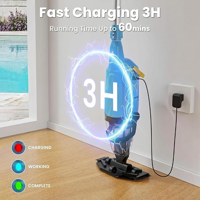Pool Vacuum for Above Ground Pool, Cordless Handheld Rechargeable Pool Cleaner, 18 GPM Powerful Suction, 90 mins Runtime, 120μm Fine Filter, Leaf Vacuum Ideal for Inground Pool, Spa & Hot Tubs