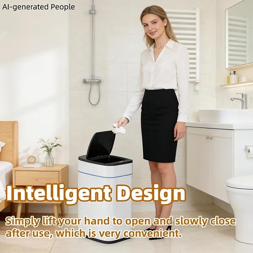 Garbage Can with Lid, Intelligent Sensor Opening and Closing, Small Garbage Can for Living Room, Bedroom, Kitchen and Bathroom (2, Square White)