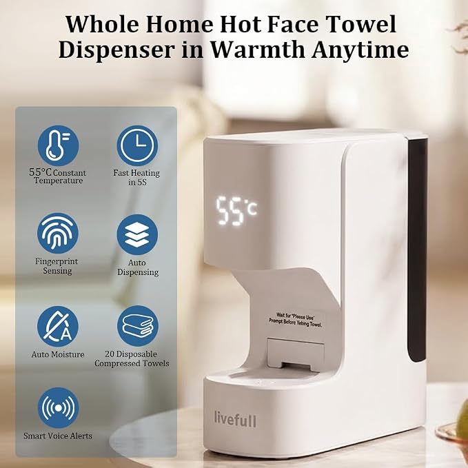 Hot Towel Warmer for Face, 5s Fast Heating Hot Towel Dispenser, Auto Dispensing Heating Towel Machine, 20 Towels for Home Spa, Skincare Routine, Makeup Removal & Shaving Prep
