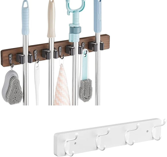 OUTNILI Broom Holder and Coat Rack Wall Mounted Bundle