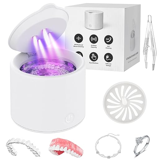 Ultrasonic Cleaner for Retainers & Aligners - 50kHz Dental Pod for Invisalign, Braces, Dentures, Night Guards, 200ml 3 Modes, Deep Clean for Fresh Retainers, White