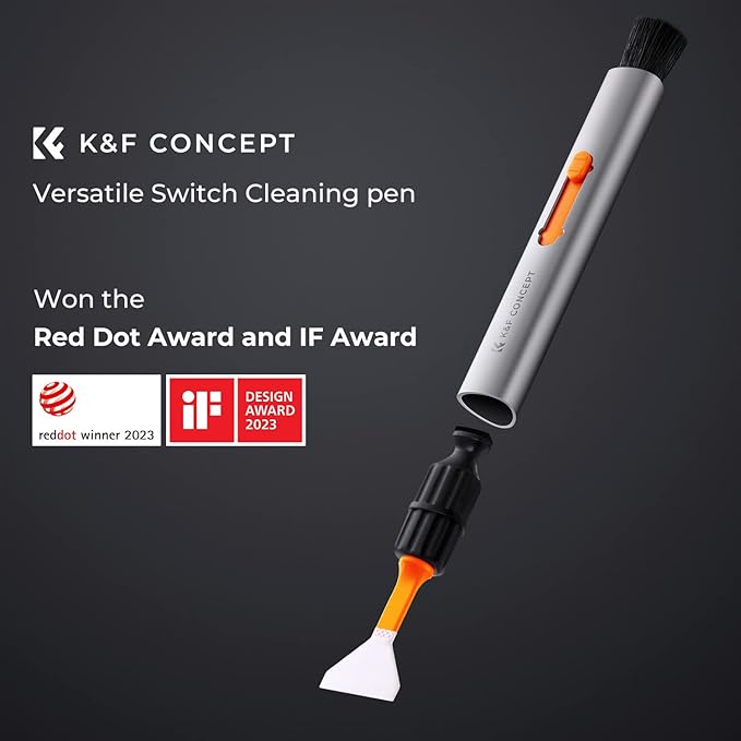 K&F CONCEPT Camera Cleaning Kit, 6 in 1 with Vacuum Cloth*2, Replaceable Cleaning Pen, Full Frame Cleaning Wand*2, Silicone Black Air Blow Compatible with Canon Nikon Cameras Cleaning Tool Accessories