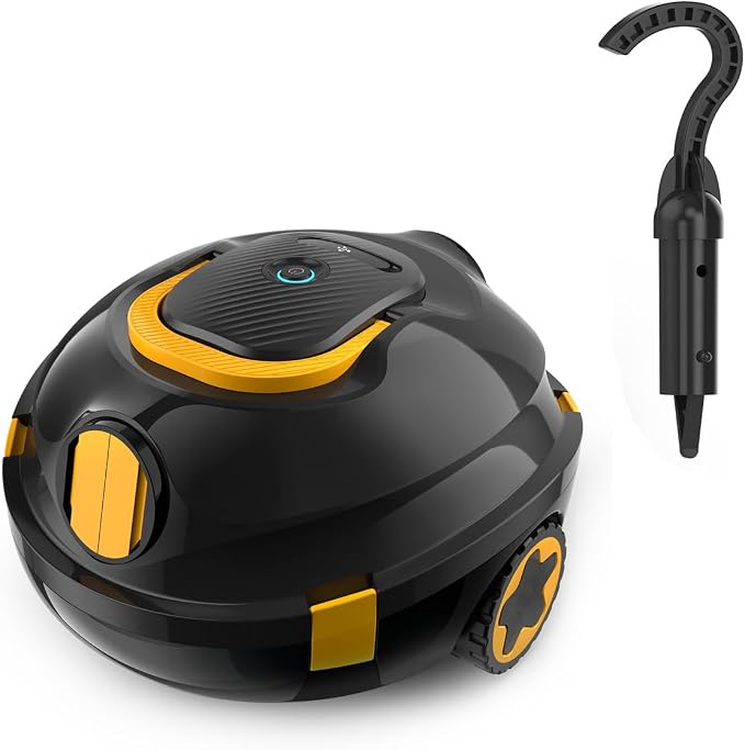 Y20 Robotic Pool Cleaner Black+Retrieval Hook, Cordless Pool Vacuum for Above Ground & Inground Flat Pools with 150 Min Runtime, Auto-Parking, Up to 1300 Sq.Ft