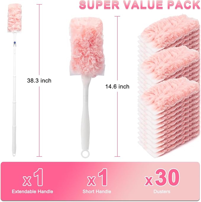 Outdoor Broom & 30Pcs 360° Duster Kit Pink