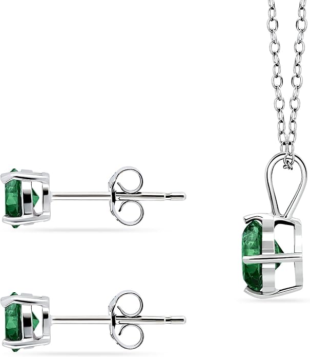 Jewelry Sets for Women, Necklace and Earring Sets for Women, Birthstone Jewelry, Genuine or Synthetic Gemstone, Round Solitaire, Pendant Necklace, Stud Earrings, Sterling Silver Jewelry or Gold Flash