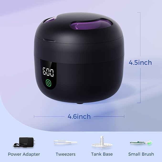 New Ultrasonic Retainer Cleaner Machine with Removable Inner Tank for Aligners, Mouth Guards, Jewelry – 180ml Capacity, 45kHz Ultrasonic Cleaner, 3 Modes, Digital Timer, Smart Pause & Quiet to 30dB