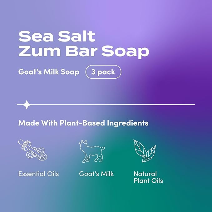 Zum by Indigo Wild Sea Salt Trio: Plant-Based Laundry Soap (64 fl oz), Goat's Milk Soap Bar (3 oz, 3 Pack), and Mist Room and Body Spray (4 fl oz, Pack of 2)