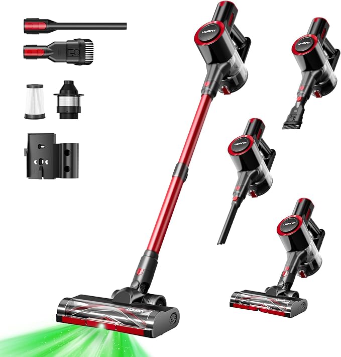 uwant Cordless Vacuum Cleaner 35Kpa Powerful Suction Wide Green Headlight Vacuum Cleaner for Home Pet Hair Anti-Tangle HEPA Lightweight Handheld Vacuum for Set of 1 Carpet Hard Floors