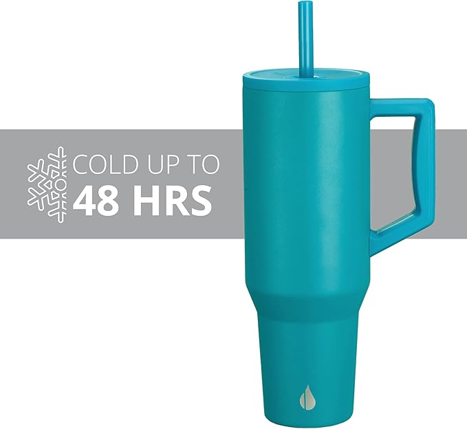 Elemental 40 oz Tumbler with Handle and Straw - Spill Proof Insulated Stainless Steel Commuter for Cold Beverages - Travel Coffee Mug with 2 Straws & Spill Proof Lid - 40oz - Teal