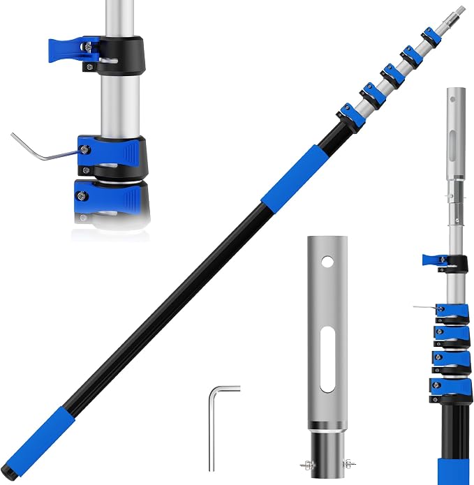 Pool Pole, 3-12FT Telescoping Swimming Pool Cleaning Pole, Upgraded Aluminum Extension Pole with Flip-Lock & Screw Lock for Pool Skimmer Net, Brush & Vacuum Head