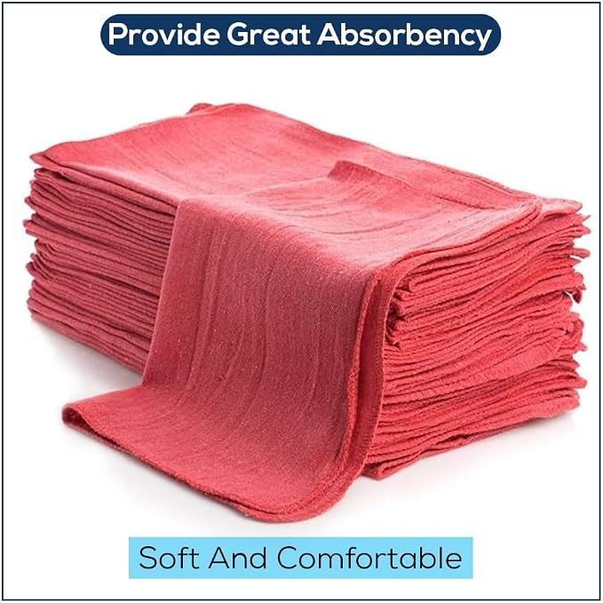 SIMPLI-MAGIC Cotton Shop Towels, Commercial Grade, Red, 500 Pack, Size: 14" x 12"