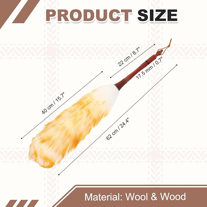 uxcell Wool Duster, 24.4" Natural Feather Cleaner Household Cleaning Duster with Solid Wooden Handle for Cleaning Fans Window Blinds Shelves Furniture, White Gold