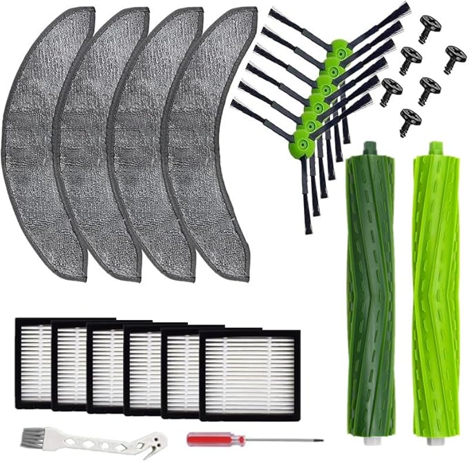 Accesories Replacement Parts Compatible with iRobot Roomba Combo 10 max j10+ j7+ j9+ Robot Vacuum & Mop Cleaner,Filter,Brush,Dust Bag (18 Pack Filter+Brush+Mop kit)