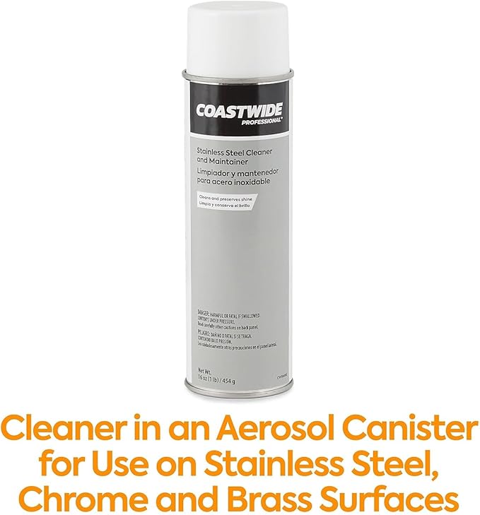 Coastwide Professional Stainless Steel Cleaner and Maintainer, Fresh & Clean Scent, 16 oz., 6/Carton