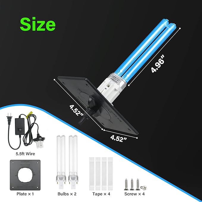 COOSPIDER 9W HVAC UV Light Lamp, Air Purifier for Whole House, UVC Light in Duct for AC Duct with 1 Spare Bulb, 253.7nm Wavelength Ozone Free 110V (CTUV-D9)