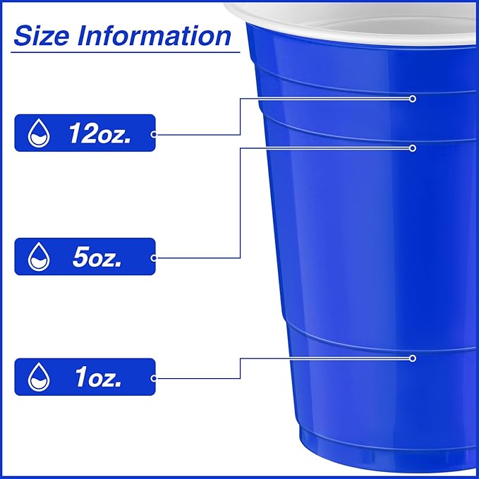 Lounsweer 100 Pcs 16 oz Disposable Party Cups Plastic Heavy Duty Drinking Water Cups for Birthday Baby Shower Wedding BBQ Picnic Party Supplies(Blue)