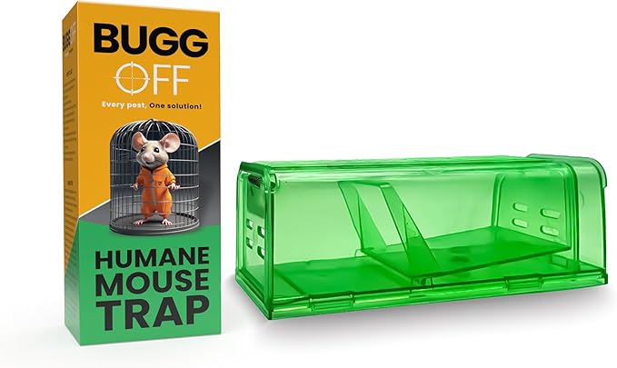 BUGGOFF - Humane Mouse & Rat Trap, Green Transparent Plastic, Catch and Release Design, Ventilated Live Capture Box with Double Entry (1)