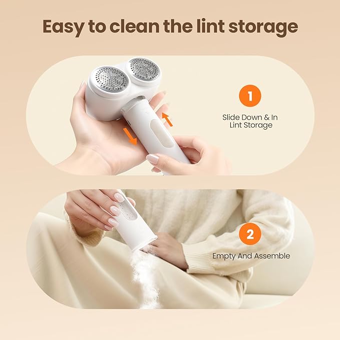 Mosthink Fabric Shaver, 2-in-1 Electric Lint Remover & Build-in Lint Brush, Large Fuzz Remover for Clothes Couch Furniture (White, 2000mAh)