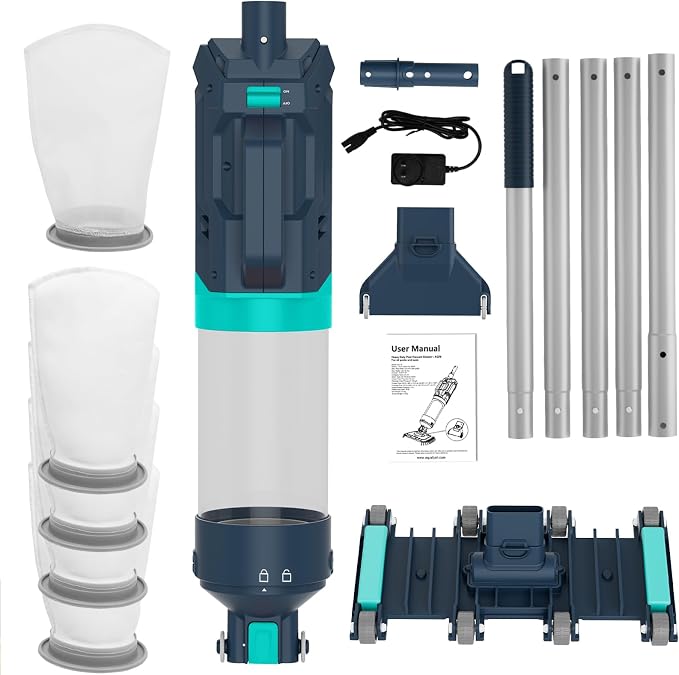Heave Duty Handheld Pool Vacuum for Above Ground Pool - 18.9GPM Powerful Suction for Deep Cleaning, 25µm Ultra Fine Mesh Filter for Smaller Debris, 14'' Wide Vacuum Head, 60mins Running Time (Blue)