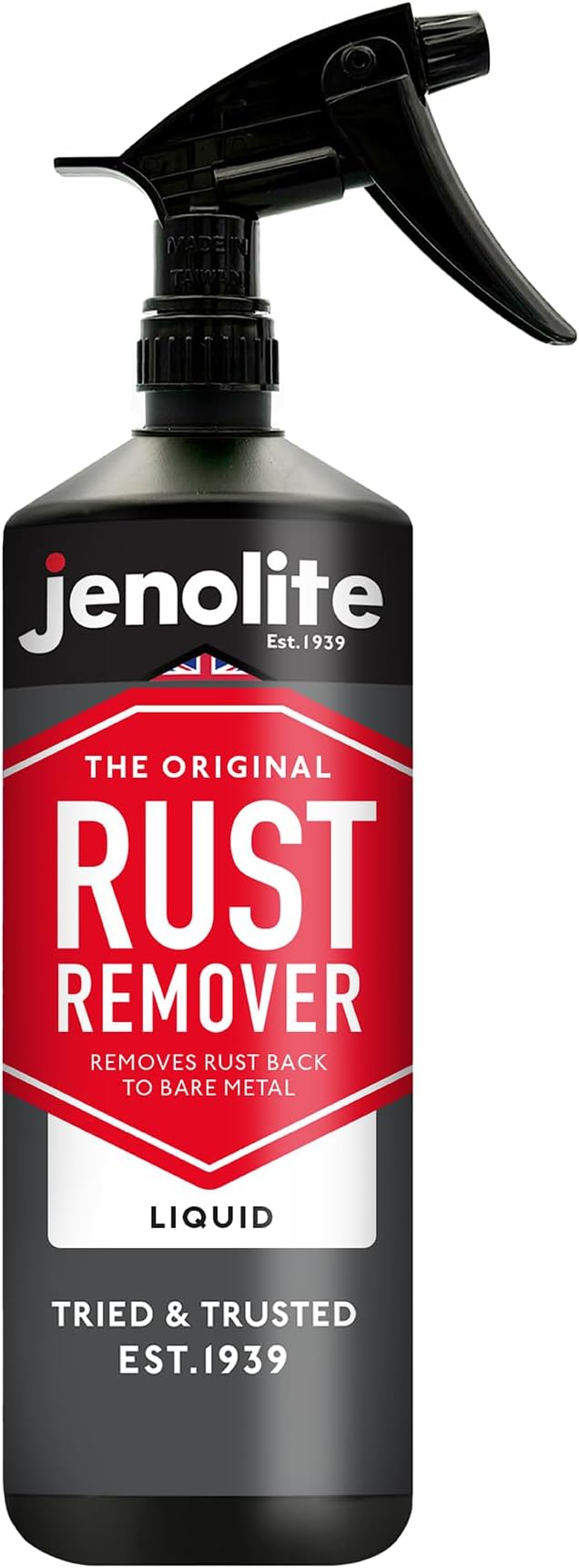 JENOLITE Rust Remover Trigger Spray for Metal 1 L (33.8 fl oz). Fast‑Acting Liquid Restores Bare Metal. Industrial Strength No‑Drip Spray Removes Rust & Oxide Films. Made in Britain