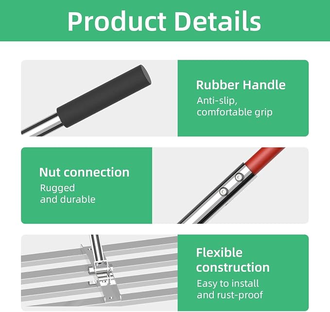 30" x 10" Lawn Leveling Rake with 6.5FT Extra Long Handle, Heavy Duty Stainless Steel Leveling Rake 30 inch for Spreading Topsoil, Sand & Compost, Professional Yard Leveler, Silver