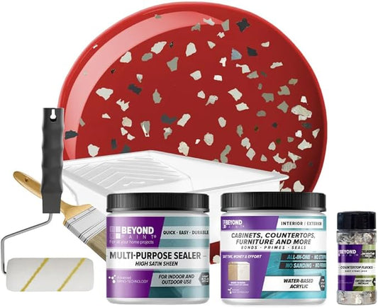 Beyond Paint Smoked Gray Flecks Countertop Makeover Kit with Paint, Sealer, Flecks, and Tools for Countertops, Poppy