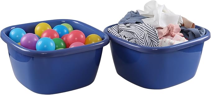 Ramddy 2 Pack 18 Quart Kitchen Sink Dish Basin, Plastic Square Dish Pan, Blue