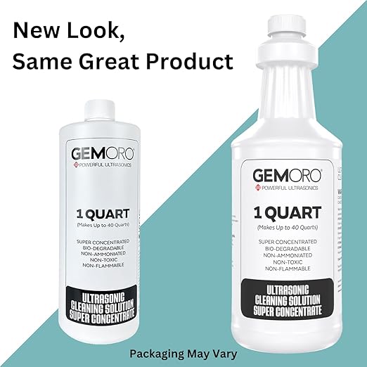 GemOro Jewelry Cleaner Solution Concentrate for Ultrasonic Machines | Professional Performance Liquid Cleans Rings Watches Glasses Earrings & Coins | Compatible with Diamond Gold & Silver (1 Quart)