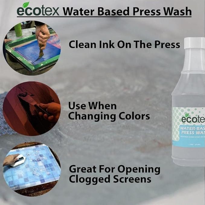Ecotex® Water Based Press Wash (Pint - 16oz) - Eco-Friendly Mesh Screen Cleaner, For Screen Printing Screen to Remove Water Based Screen Printing Ink - Screen Printing Supplies