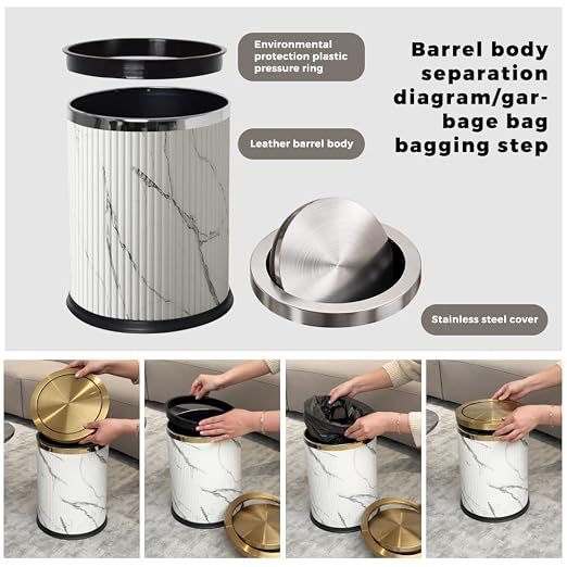 Bathroom Trash can with lid,Flip Lid Trash Can for Bedroom,Hide the Garbage Bag,Medium Garbage Can for Living Room,Hotel,(15L-White-Silver)