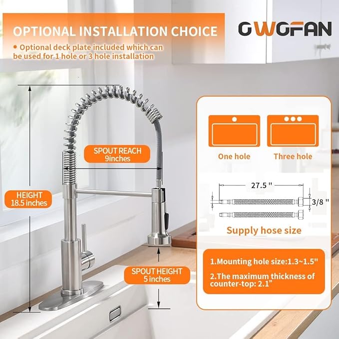 Kitchen Sink Faucet with Soap Dispenser, Kitchen Faucet with Pull Down Sprayer Stainless Steel Single Handle High Arc Pull Out Brushed Nickel Faucet for Bar Laundry RV Utility Sink