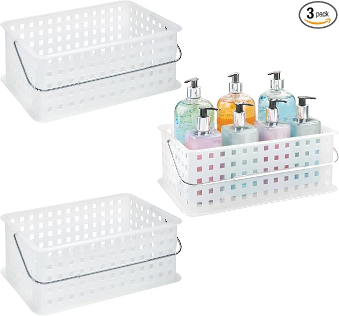 iDesign Portable Shower Caddy Basket, Set of 3, Clear/Frost | For Dorm or Bathroom, Made in USA