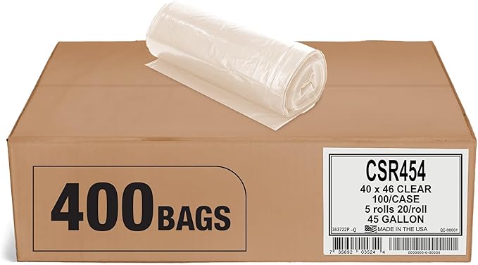45 Gallon Clear Trash Bags - (Huge 400 Pack) - 40" x 46" - 2.0 MIL (Equivalent) - CSR Series - Heavy Duty Industrial Liners Clear Garbage Bags for Recycling, Contractors, Storage, Outdoor