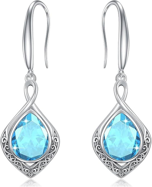 PELOVNY Celtic Knot Filigree Earrings for Women 925 Sterling Silver Moss Agate/Birthstone Infinity Earrings Birthday Christmas Jewelry Gifts for Mom Daughter Wife Sister