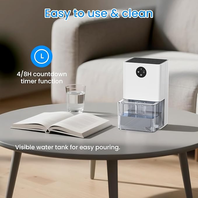 Dehumidifier, 1500ML (50 OZ) Small Dehumidifier for Home (300 Sq. Ft), Quiet with Auto Shut Off, Ideal for Bedroom Bathroom RV Closet