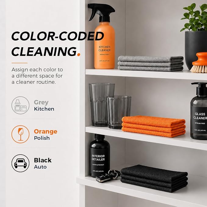 UNIMADE Microfiber Cleaning Cloth, 150 Pack Reusable Paper Towels Microfiber Towels for Cars Lint Free Shop Rags with Box for Home Kitchen Automotive, 11"x 9", Grey & Orange & Black