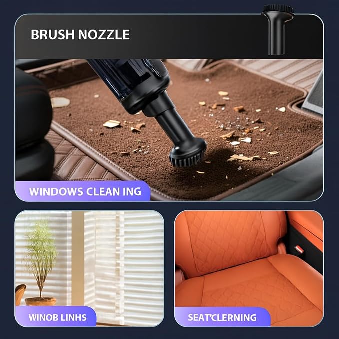 Car Vacuum Portable Cordless,17000Pa Handheld Air Duster Vacuum with 130W Brushless Motor,3 * 2000mAH Battery LED Light, Multi-Nozzles for Car, Home, Office, Pet