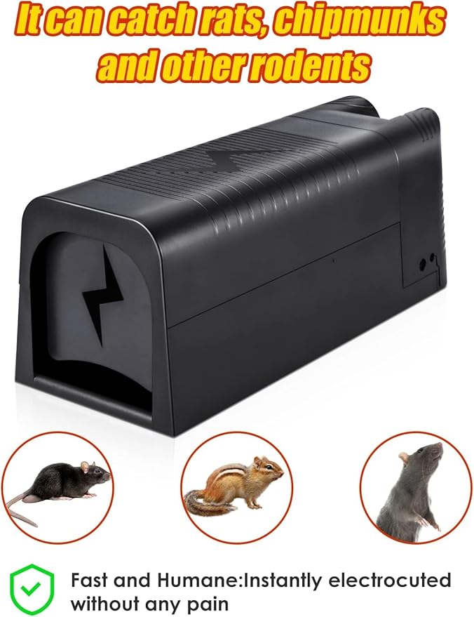 2026 Rat Trap Electric Mouse Trap Zapper with Powerful Voltage,Rechargeable Reusable Electric Mice Trap Rodent Zapper Electronic Mouse Traps Shock Killer for Indoor Kitchen Attic Warehouse Home