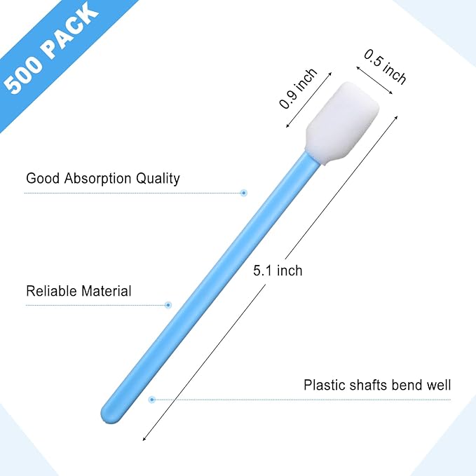 500 Pack Cleaning Swabs 5.1 Inch, Foam Tips Sponge Sticks for Printer, Electronics, Camera, Optical Lens, Sewing Machine(Blue)