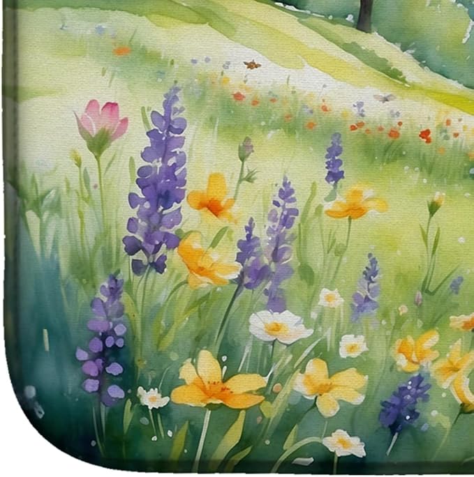 Caroline's Treasures Rabbit Springtime Meadow Dish Drying Mat Absorbent Dish Drying Mat Pad for Kitchen Counter Dish Drainer Mat for Countertop, 14 x 21", Multicolor