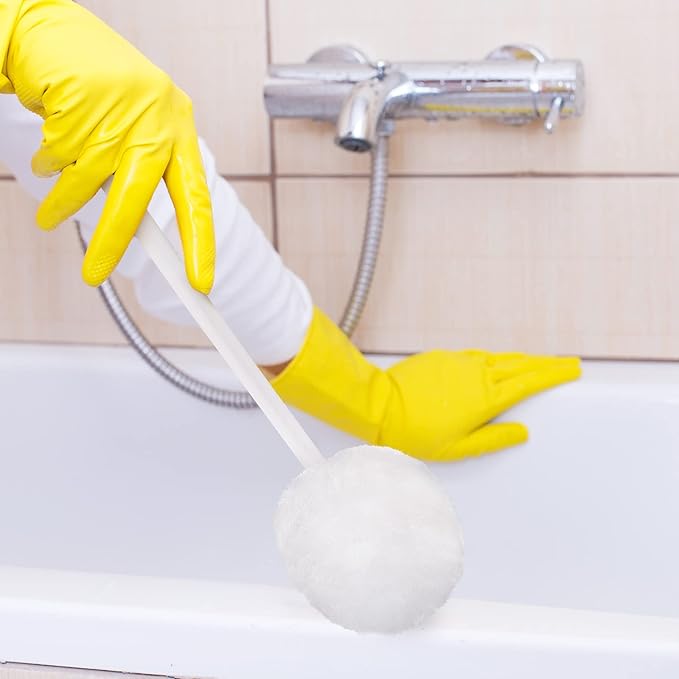 Eaasty Toilet Bowl Brush with Long Plastic Handle Bulk Disposable White Soft Swab Toilet Bowl Cleaners Mop with Silk Cotton Brush for Bathroom, 11 x 4.3 Inch(20 Pack)