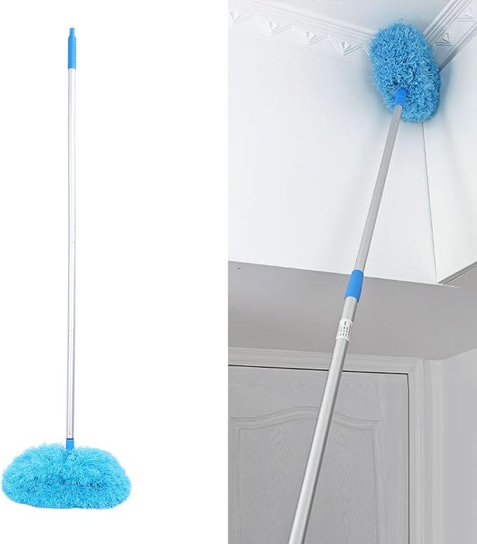 Long Handle Duster for Cleaning, 140cm 360 Degree Rotation Ceiling Fan Cleaner Microfiber Duster with Extension Pole for High Ceilings Furniture (Blue)