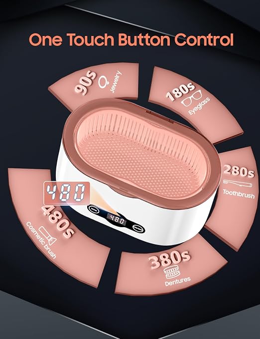 20OZ Ultrasonic Glasses Cleaner 45KHz Deep Cleaning with 5 Timer Modes Ultrasonic Retainer Cleaner for Jewelry Eyeglasses Watches Dental Appliances Use 600ML Jewelry Cleaner Ultrasonic Machine
