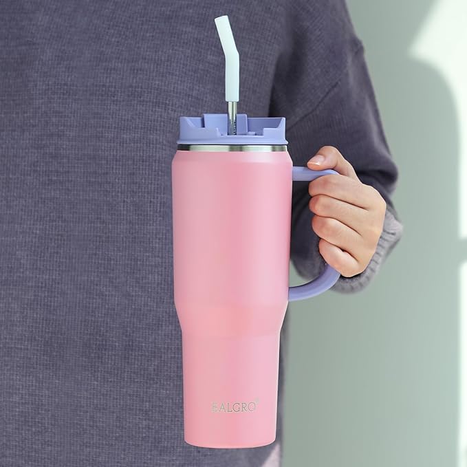 EALGRO 40 oz Insulated Water Bottle Jug with Straw and Handle, Large Metal Sport Water Flask, Stainless Steel Travel Coffee Mug Cup, Thermal Coffee Tumblers with Lid, Indigo Black