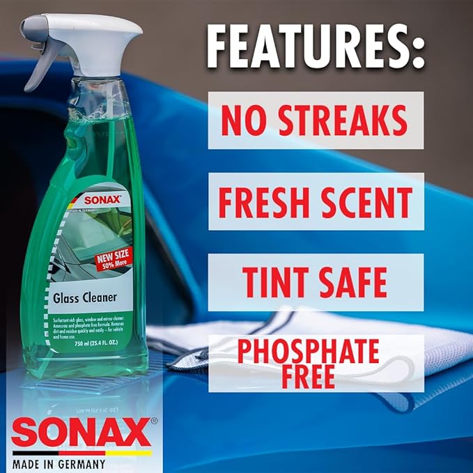 PBMG SONAX Pinnacle Glass Cleaner Combo | Complete Glass Cleaning Kit for Vehicles & Home | Streak-Free Shine on Windows, Mirrors, & Shower Doors | Professional-Grade, Easy to Use | SON-338400-AZBN