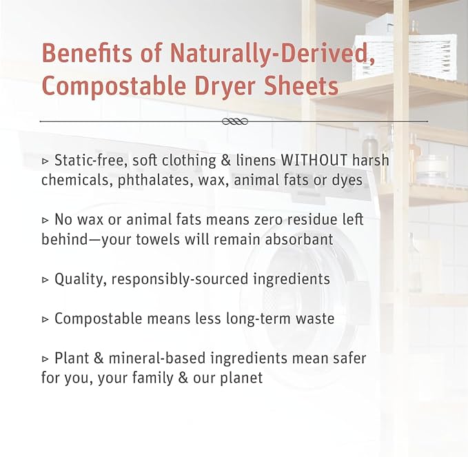 Grab Green Stoneworks Dryer Sheets, 80 Count, Birch Branch, Compostable | Softens fabrics; Reduces Static; Cruelty-free; Plant & Mineral Based; No Harsh Chemicals