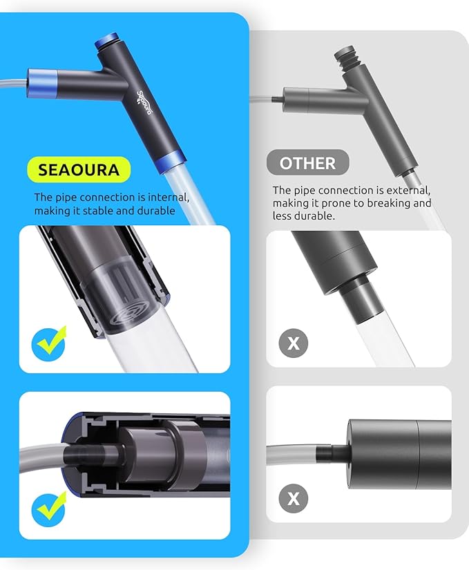 SEAOURA Aquarium Mini Magnetic Brush for Glass Fish Tank with Siphon Pump Gravel Cleaner