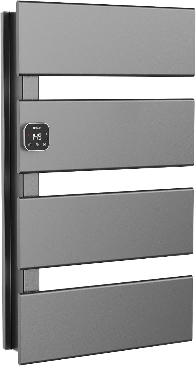 L Series Electric Towel Warmer for Bathroom, 4 Panel, Gun Gray | Thermo Control and Timer, Fast Heat in 3 Mins, Dry Towels in 4 hrs, Memory Function, Work with Smart Plug, Left-Wiring